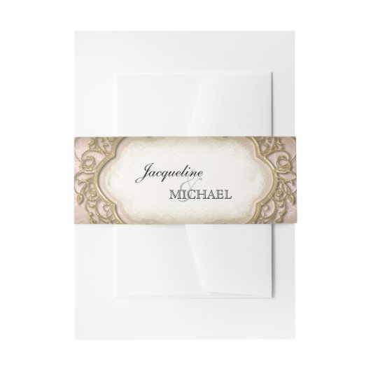 Stargazer Lily Blush Lace Goud Lijst Uitnodigingen Wikkel (Voorkant Voorbeeld)