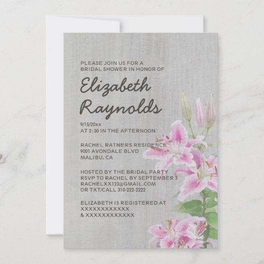 Stargazer Lily Bridal Shower Invitaties Kaart (Voorkant)