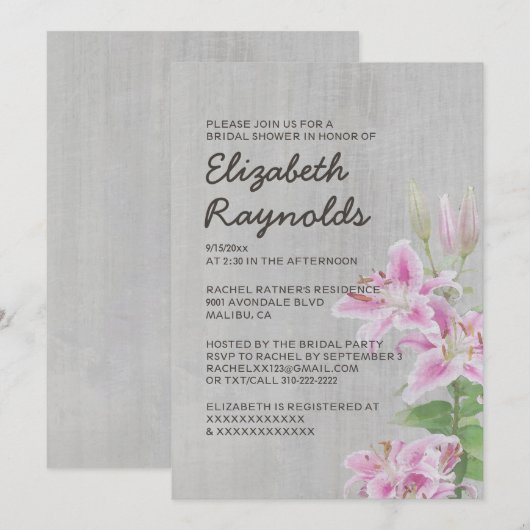  Stargazer Lily Bridal Shower Invitaties Kaart (Voorkant / Achterkant)