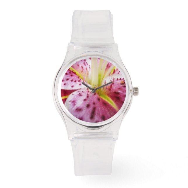Stargazer Lily Bright Magenta Floral Horloge (Voorkant)
