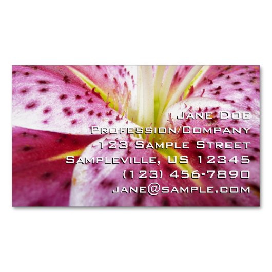 Stargazer Lily Bright Magenta Floral Magnetisch Visitekaartje (Voorkant)