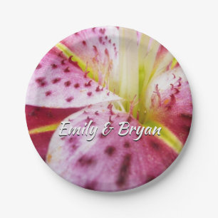 Stargazer Lily Bright Magenta Floral Papieren Bordje