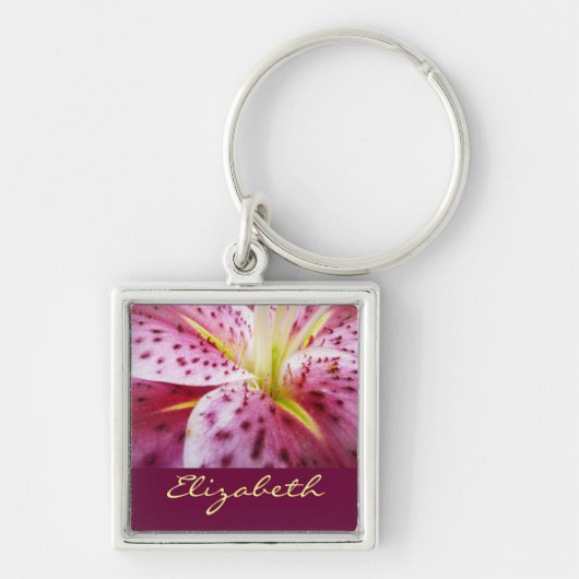 Stargazer Lily Bright Magenta Floral Sleutelhanger (Voorkant)