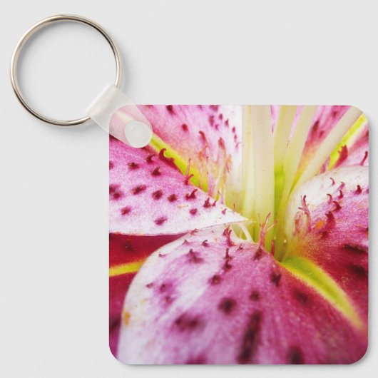 Stargazer Lily Bright Magenta Floral Sleutelhanger (Voorkant)