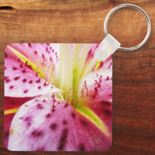 Stargazer Lily Bright Magenta Floral Sleutelhanger (Achterkant)