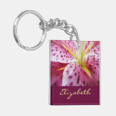 Stargazer Lily Bright Magenta Floral Sleutelhanger (Voorkant Links)