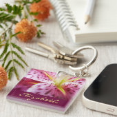 Stargazer Lily Bright Magenta Floral Sleutelhanger (Voorkant Rechts)