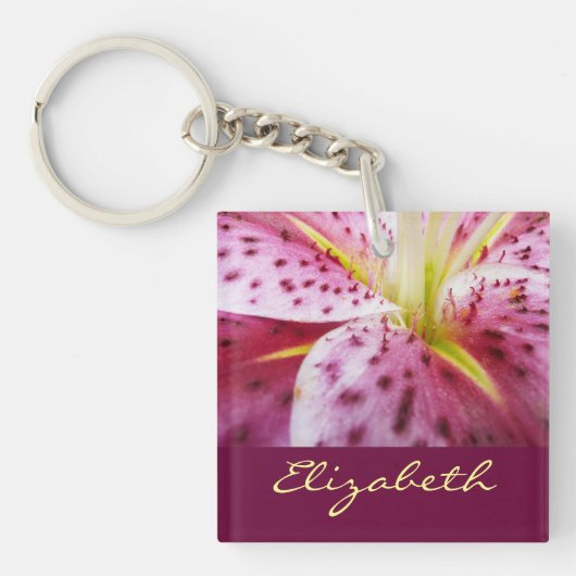 Stargazer Lily Bright Magenta Floral Sleutelhanger (Voorkant)