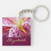 Stargazer Lily Bright Magenta Floral Sleutelhanger (Achterkant)