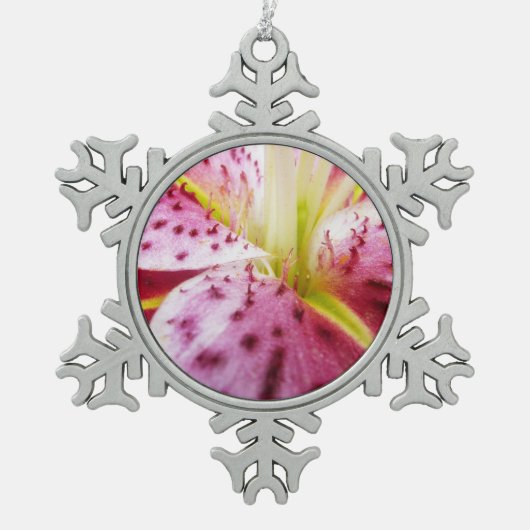Stargazer Lily Bright Magenta Floral Tin Sneeuwvlok Ornament (Voorkant)
