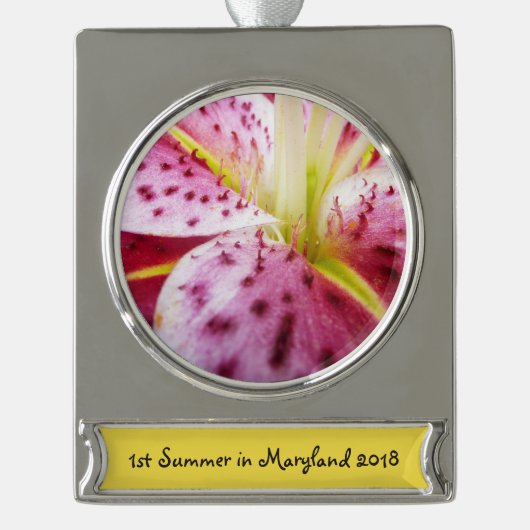 Stargazer Lily Bright Magenta Floral Verzilverd Banner Ornament (Voorkant)