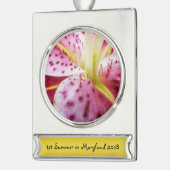 Stargazer Lily Bright Magenta Floral Verzilverd Banner Ornament (Links)
