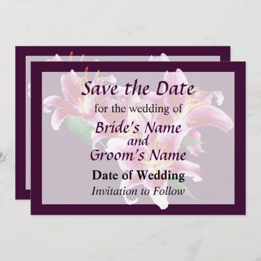 Stargazer Lily Heart Save the Date (Voorkant / Achterkant)