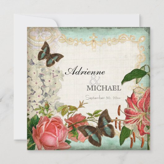  Stargazer Lily Roos Butterfly in Hydrangea Kaart (Achterkant)