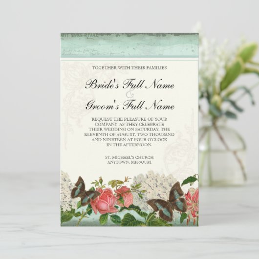 Stargazer Lily Roos Butterfly in Hydrangea Kaart (Staand voorkant)