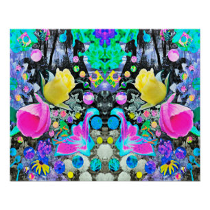 Stargazer Lily, Roos en Roze Hibiscus Collage Perfect Poster