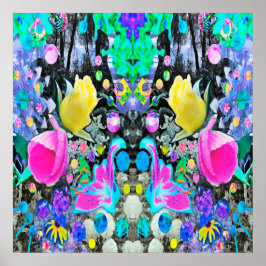 Stargazer Lily, Roos en Roze Hibiscus Collage Poster