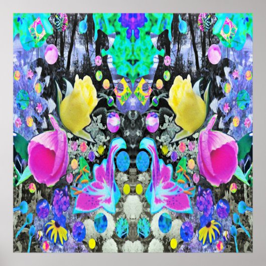 Stargazer Lily, Roos en Roze Hibiscus Collage Poster (Voorkant)