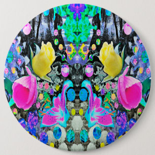 Stargazer Lily, Roos en Roze Hibiscus Collage Ronde Button 6,0 Cm