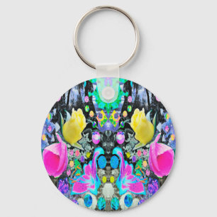 Stargazer Lily, Roos en Roze Hibiscus Collage Sleutelhanger