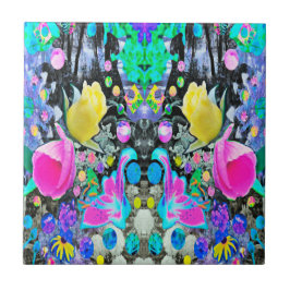 Stargazer Lily, Roos en Roze Hibiscus Collage Tegeltje