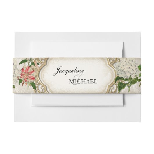 Stargazer Lily Taupe Kant Goud Lijst Uitnodigingen Wikkel (Voorkant Voorbeeld)