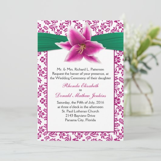 Stargazer Lily Wedding Uitnodiging (Staand voorkant)