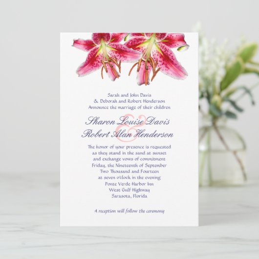 Stargazer Lily Wedding Uitnodiging (Staand voorkant)