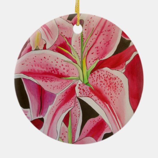 Stargazer Pink Lily waterverf originele kunstbloem Keramisch Ornament (Achterkant)