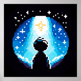 Stargazing Silhouette - Dromerige Pixel Art Night  Poster