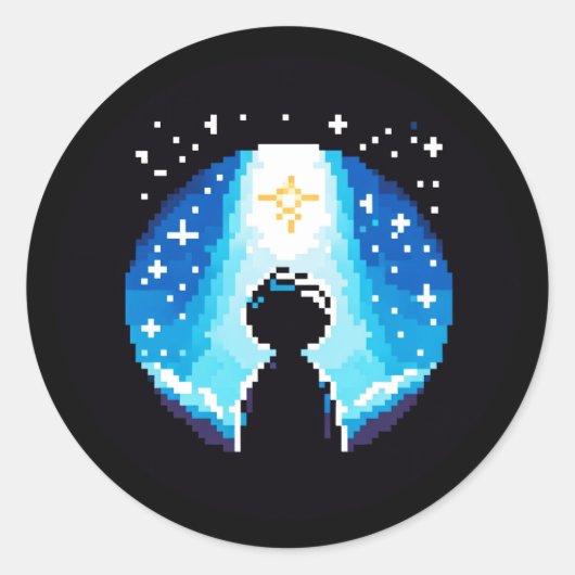 Stargazing Silhouette - Dromerige Pixel Art Night  Ronde Sticker (Voorkant)