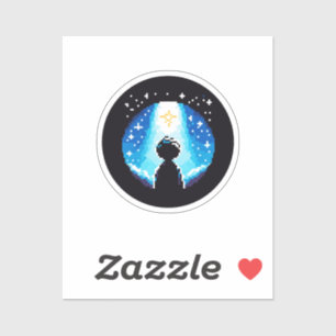 Stargazing Silhouette - Dromerige Pixel Art Night  Sticker