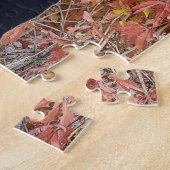 Staring Black Cat Photo met Oranje herfstbladeren Legpuzzel (Zijkant)