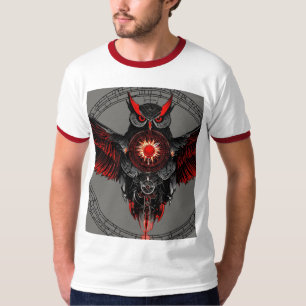 Staring Uil in Rood & Zwart T-shirt