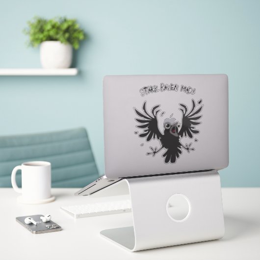 Stark Raven Mad Crazy Old Birb Raven Sticker (Laptop op bureau)