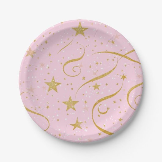 Starlight Blush – Roze & Gouden Ster Papier Bord (Voorkant)