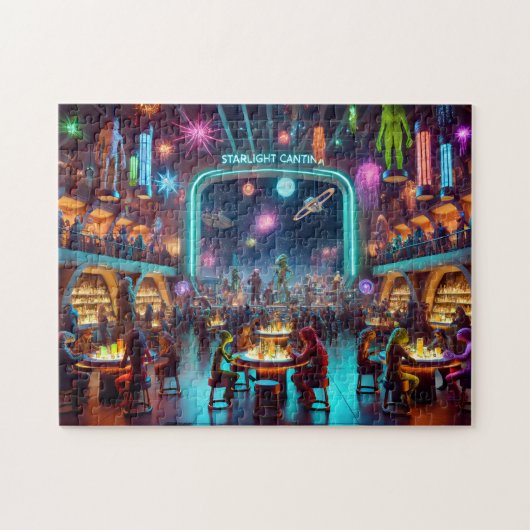 Starlight Cantina Kosmische Buitenlandse Bar Legpuzzel (Horizontaal)