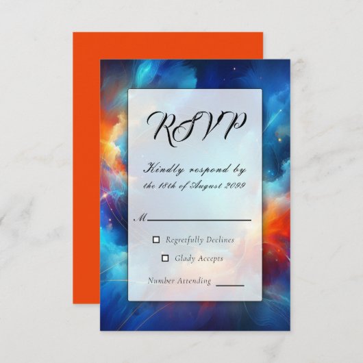 Starlight Fusion of Fire and Ice Wedding RSVP Kaartje (Voorkant / Achterkant)
