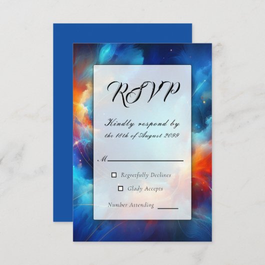 Starlight Fusion of Fire and Ice Wedding RSVP Kaartje (Voorkant / Achterkant)