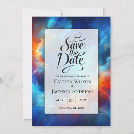 Starlight Fusion of Fire and Ice Wedding Save The Date (Voorkant)