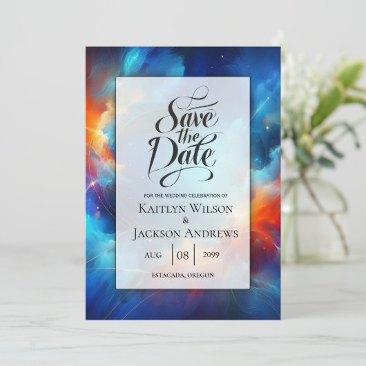 Starlight Fusion of Fire and Ice Wedding Save The Date (Staand voorkant)