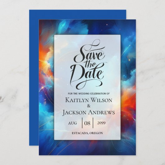 Starlight Fusion of Fire and Ice Wedding Save The Date (Voorkant / Achterkant)