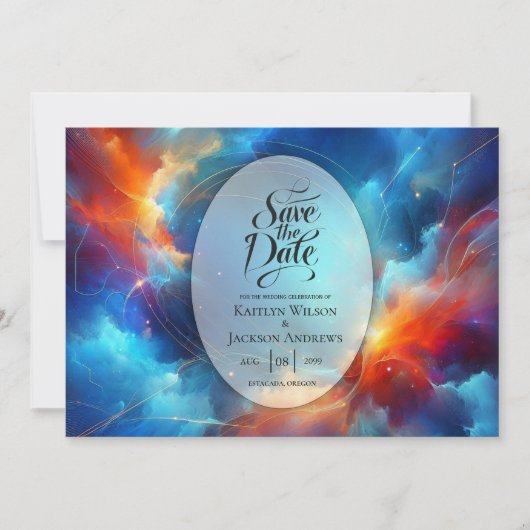 Starlight Fusion of Fire and Ice Wedding Save The Date (Voorkant)