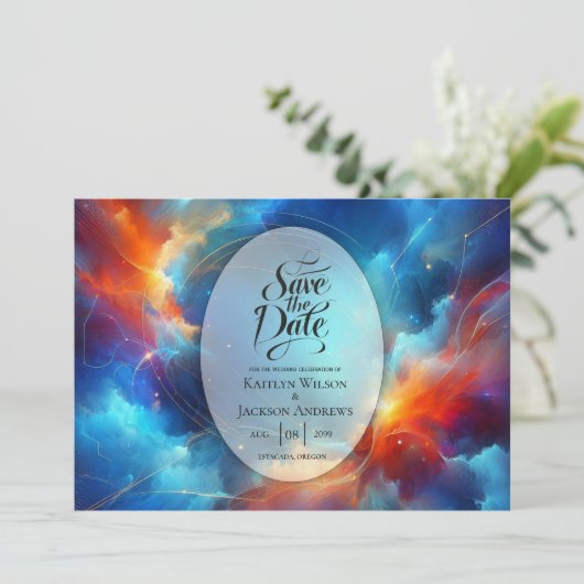 Starlight Fusion of Fire and Ice Wedding Save The Date (Staand voorkant)
