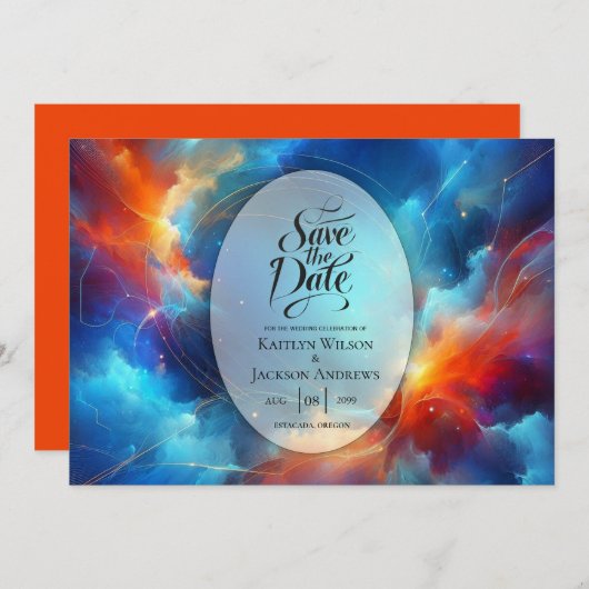 Starlight Fusion of Fire and Ice Wedding Save The Date (Voorkant / Achterkant)