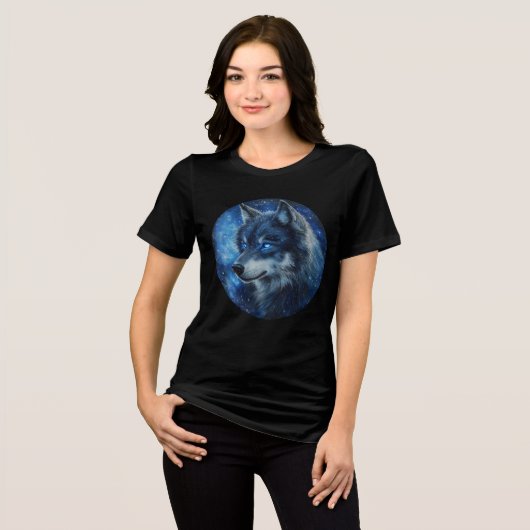 Starlight Gaze Cosmic Wolf Art Tri-Blend Shirt (Voorkant volledig)