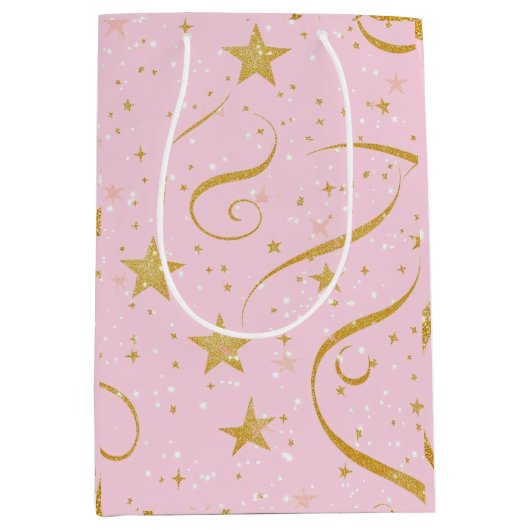Starlight Gift Bag – Roze & Gouden Ster Gift Bag Medium Cadeauzakje (Voorkant)