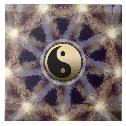 Starlight Gold Yin Yang Ceramic Tile Tegeltje (Voorkant)