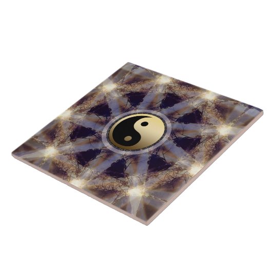 Starlight Gold Yin Yang Ceramic Tile Tegeltje (Zijkant)