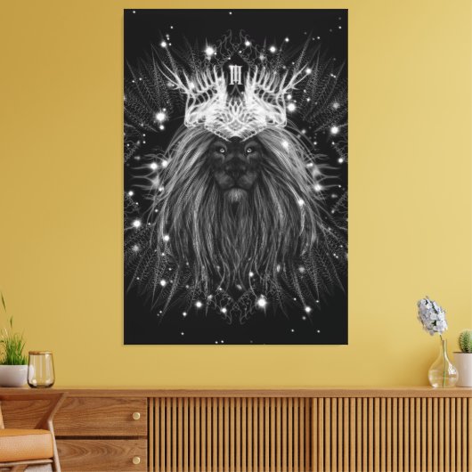 Starlight-leeuw met kroonmonogram canvas afdruk (Insitu (Woonkamer))